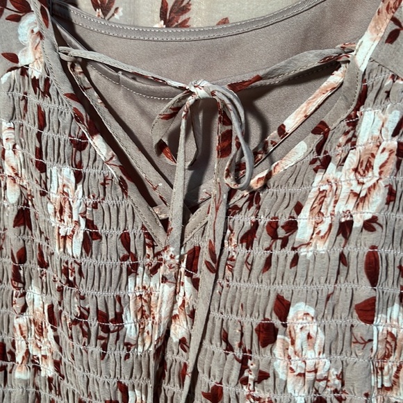 AMERICAN EAGLE Peasant Blush Pink/Wine Floral Smock Long SLV Boho/Cottage Top L - Picture 3 of 16